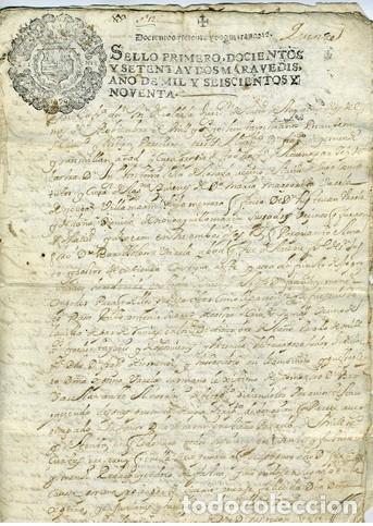 Manuscritos antiguos: Galicia . A&ntilde;o 1690 . Sello primero. Doscientos y setenta y dos maraved&iacute;s. Manuscrito original.