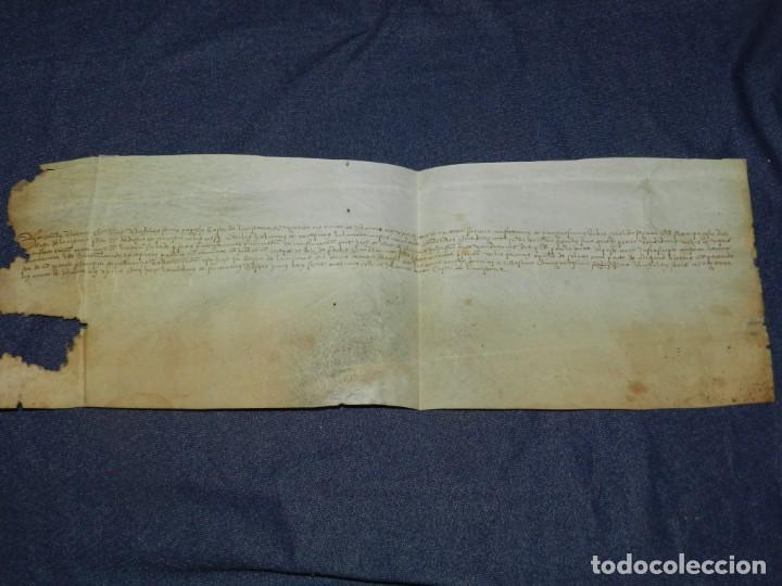 Manoscritti antichi: (M) PERGAMINO MEDIEVAL A&Ntilde;O 1500 - 46X16CM, SE&Ntilde;ALES DE USO