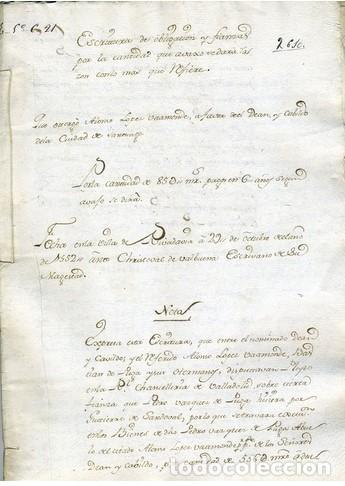Manuscritos antiguos: Galicia .1552 . Dean y Cabildo de la ciudad de santiago de Compostela. OBLIGACION Y FIANZAS.