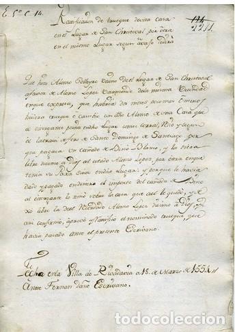 Manuscritos antiguos: Galicia . 1554 . San Crist&oacute;bal. De Antonio Solleyro a favor de Alonso Lopez Vaamonde . TRUEQUE
