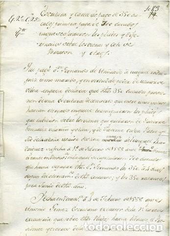 Manuscritos antiguos: Galicia A&ntilde;o 1588 . Fernando de Andrade a Miguel Rodriguez. ESCRITURA Y CARTA DE PAGO.