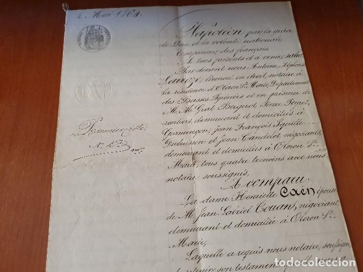 Manuscritos antiguos: Documento frances, testamento, fechado en 1864, con timbre imperial - Foto 1