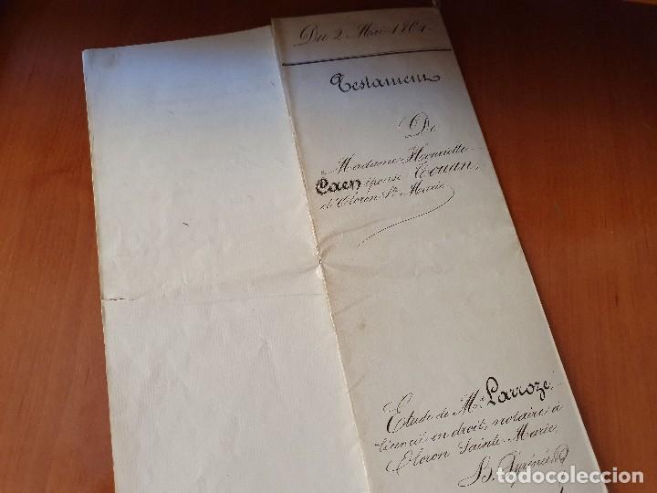 Manuscritos antiguos: Documento frances, testamento, fechado en 1864, con timbre imperial - Foto 5
