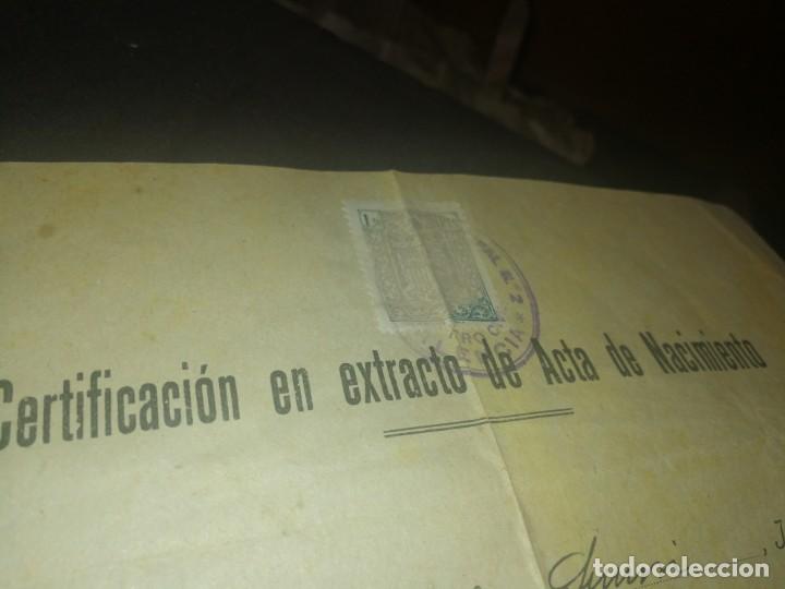 Manuscritos antiguos: VALENCIA, 1940,CERTIFICADO ACTA NACIMIENTO - Foto 2