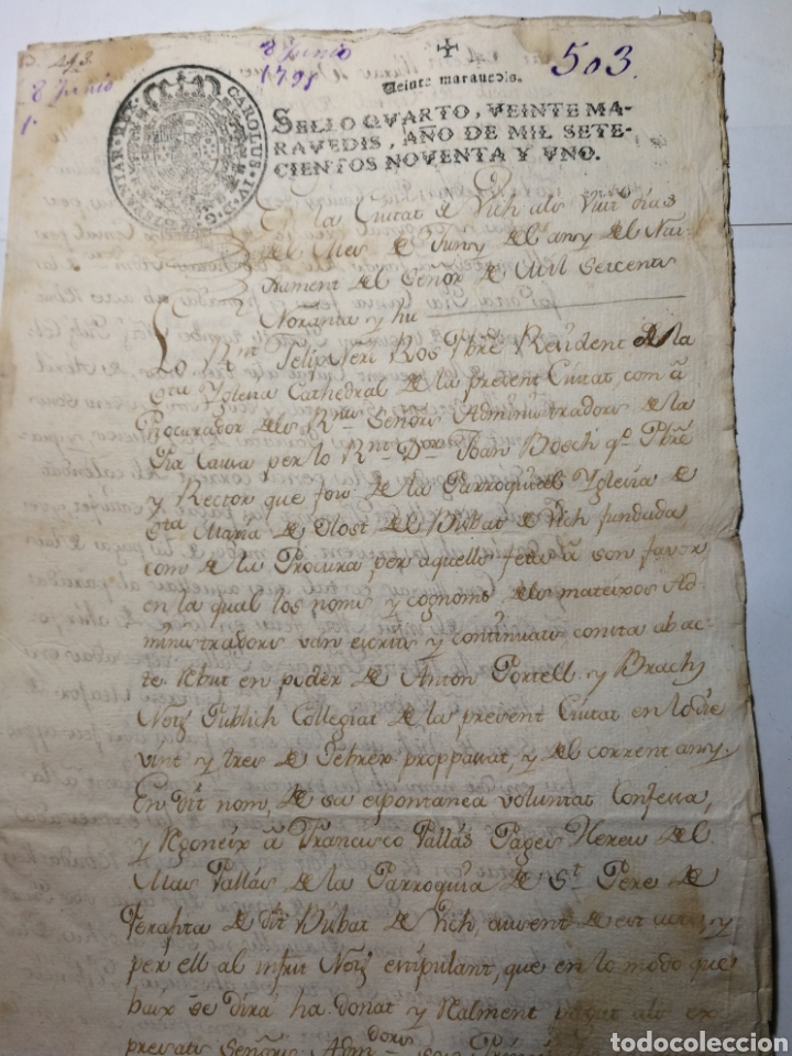 Alte Manuskripte: documento escrito a mano del 1791