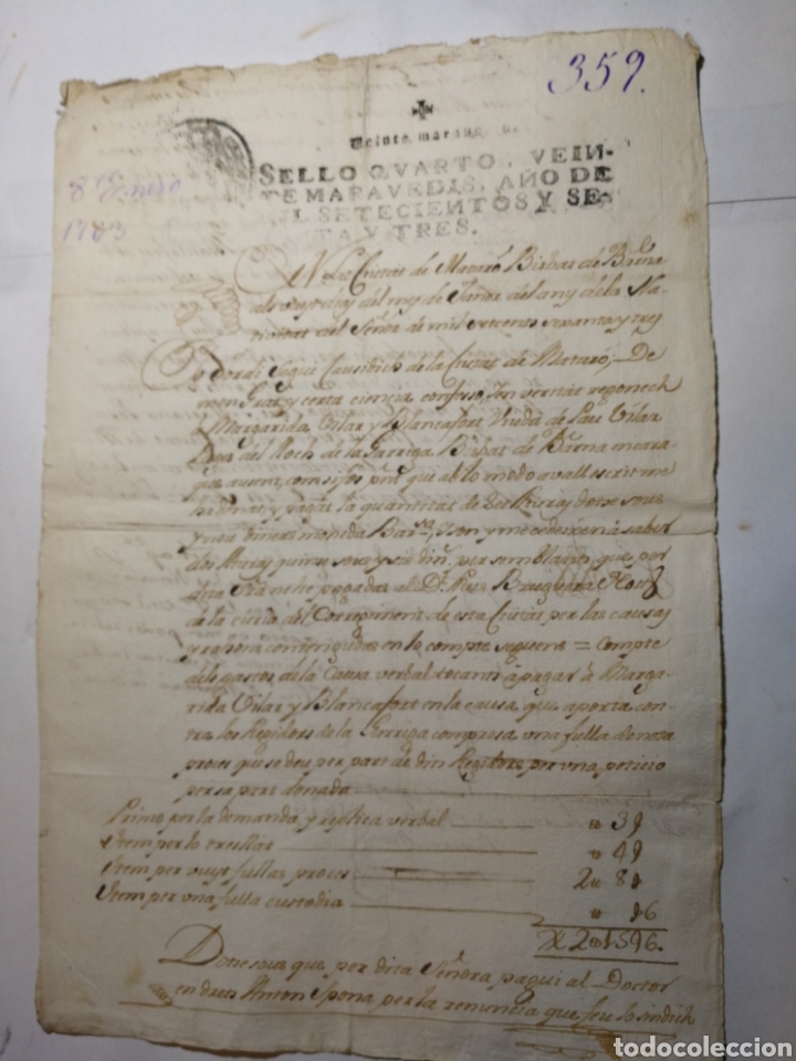 Manuscritos antiguos: documento del 1783 escrito a mano - Foto 1