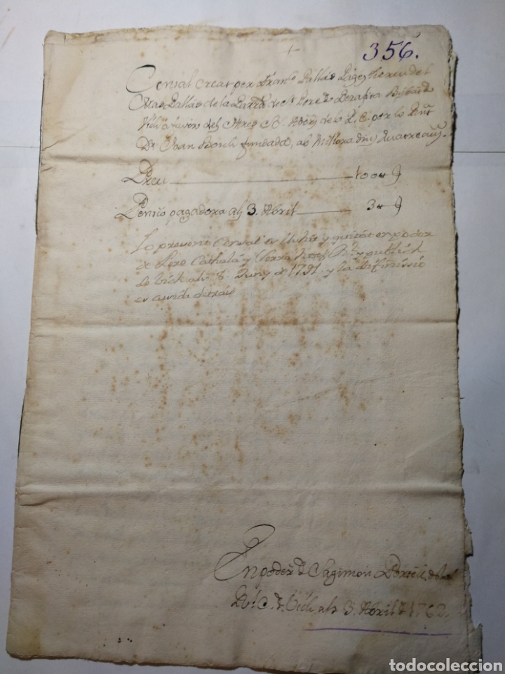 Manuscritos antiguos: documento del 1762 escrito a mano - Foto 1