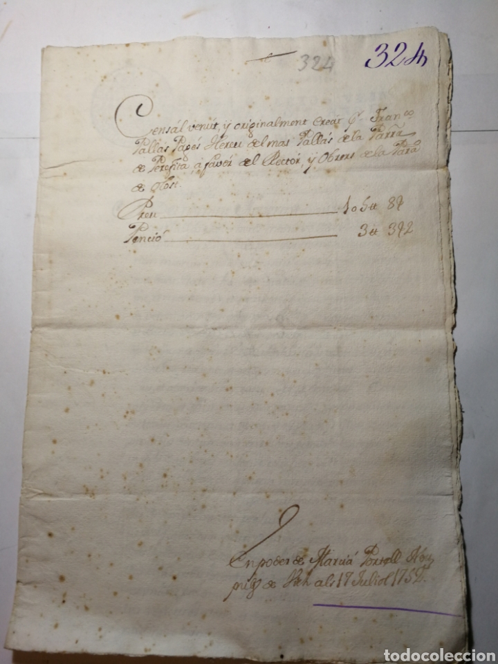 Manuscritos antiguos: documento del 1751 escrito a mano. censal - Foto 1