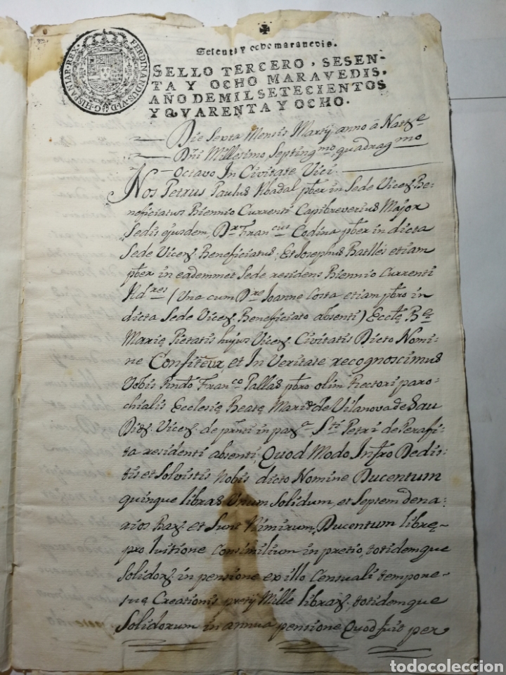 Manuscritos antiguos: documento del 1748 escrito a mano. apoga - Foto 2
