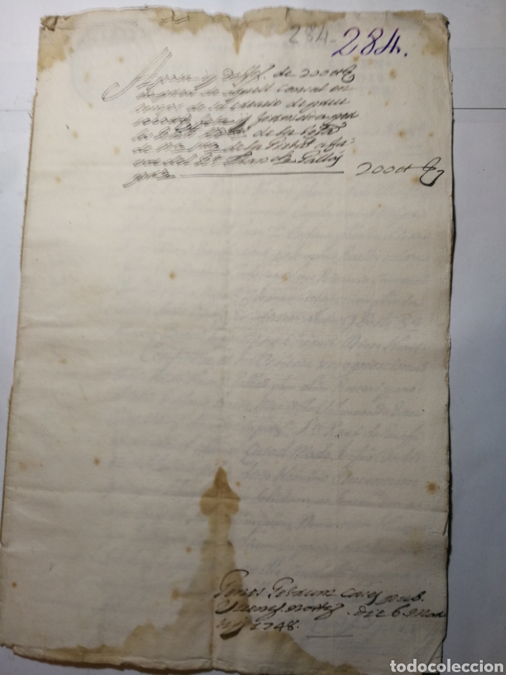Alte Manuskripte: documento del 1748 escrito a mano. apoga