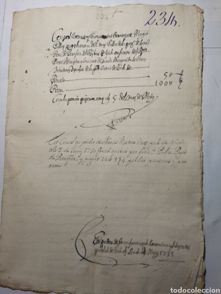 Manuscritos antiguos: documento del 1735 escrito a mano. censal - Foto 1