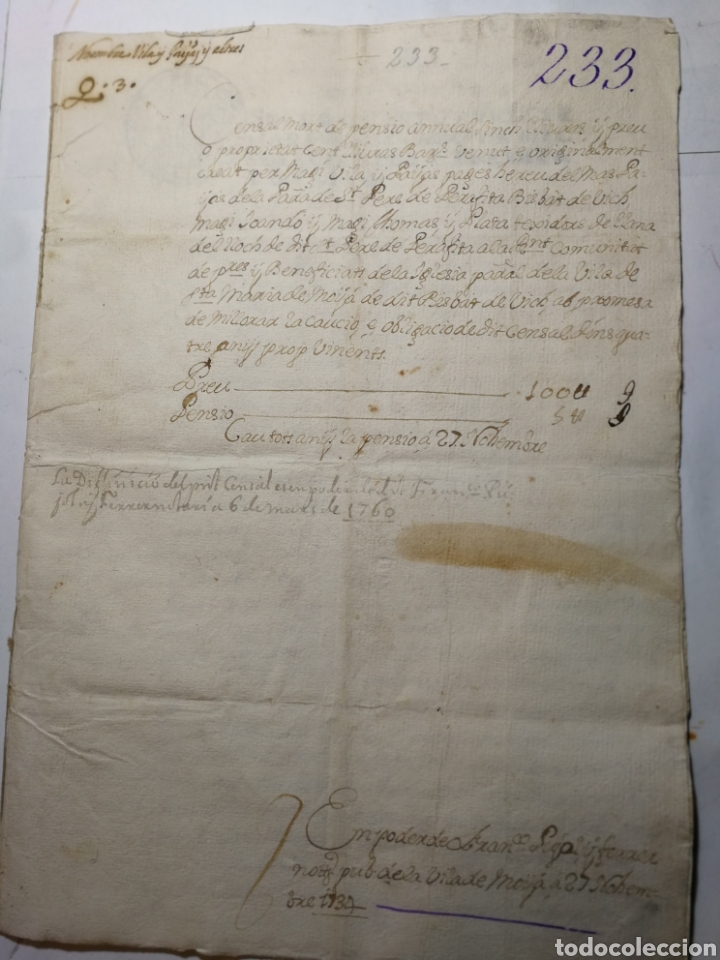 Manuscritos antiguos: documento del 1734 escrito a mano. censal - Foto 1