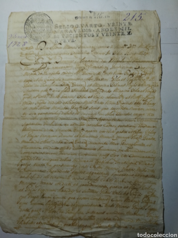 Manuscritos antiguos: documento del 1728 escrito a mano - Foto 1