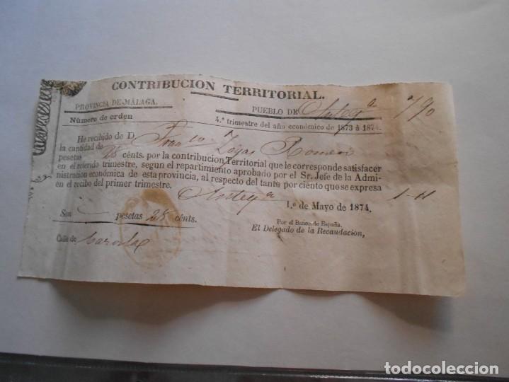 Manuscritos antiguos: documento de antequera 1874 contribucion territorial muy raro - Foto 1