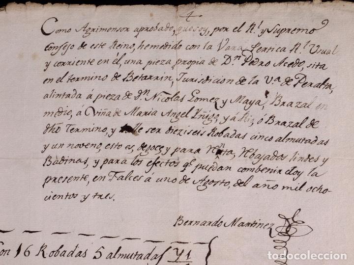 Manuscritos antiguos: MEDIDA DE TIERRA EN FALCES 1803 - Foto 1