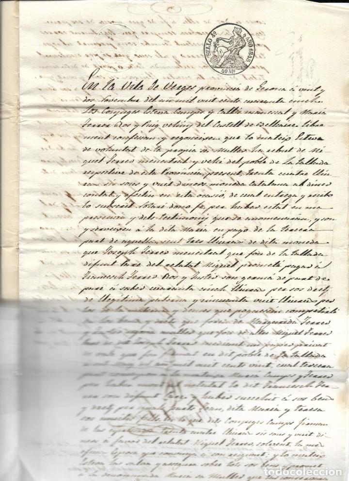 Manuscritos antiguos: papel timbrado 1845 sello 4&ordm; 40 ms. Epoca de Isabel II - Foto 1