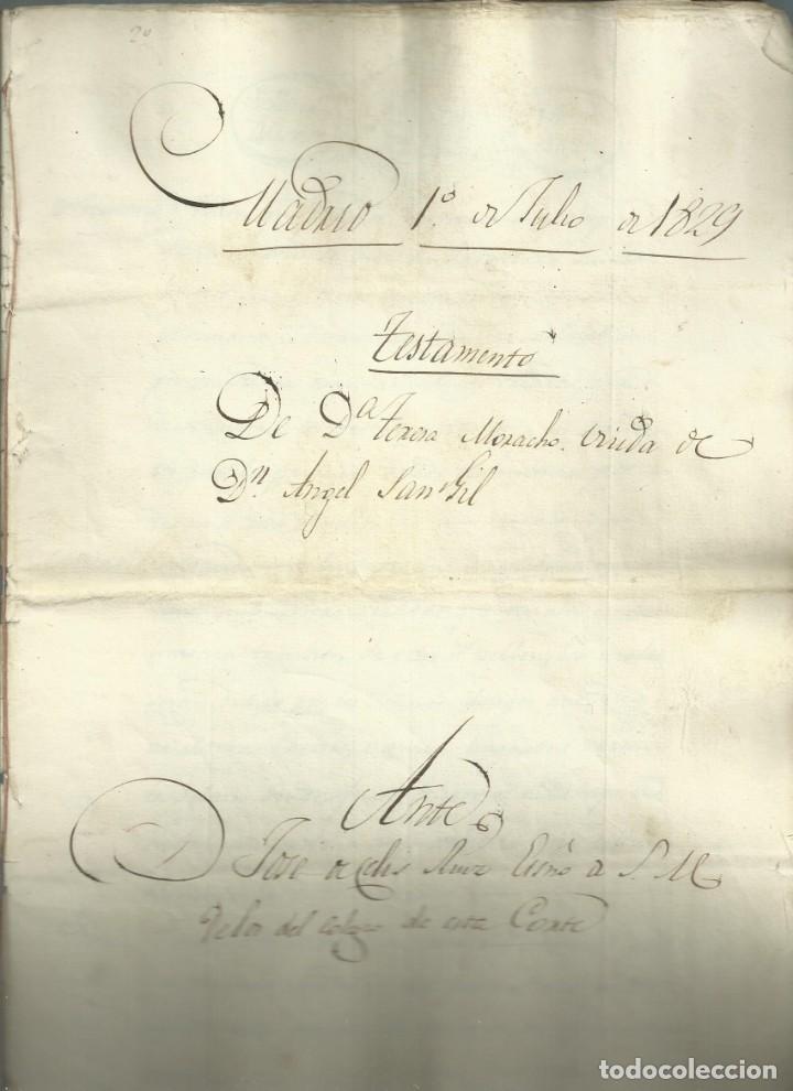 Manuscritos antiguos: Testamento de D&ordf; Teresa Moracho, Madrid 1829, 13 p&aacute;g. - Foto 1
