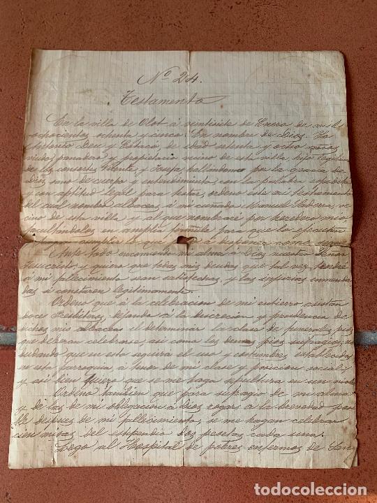 Manuscritos antiguos: Curioso TESTAMENTO . DEU-ESTAC&Oacute;, Barcelona 1885. Olot - Foto 1