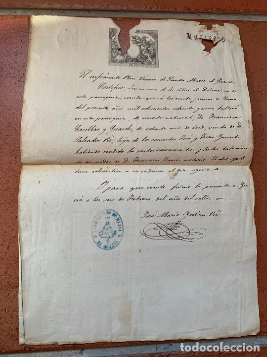 Manuscritos antiguos: Antiguo documento, CERTIFICADO DE DEFUNCION, Barcelona, 1885, CASELLAS-GUASCH - Foto 1