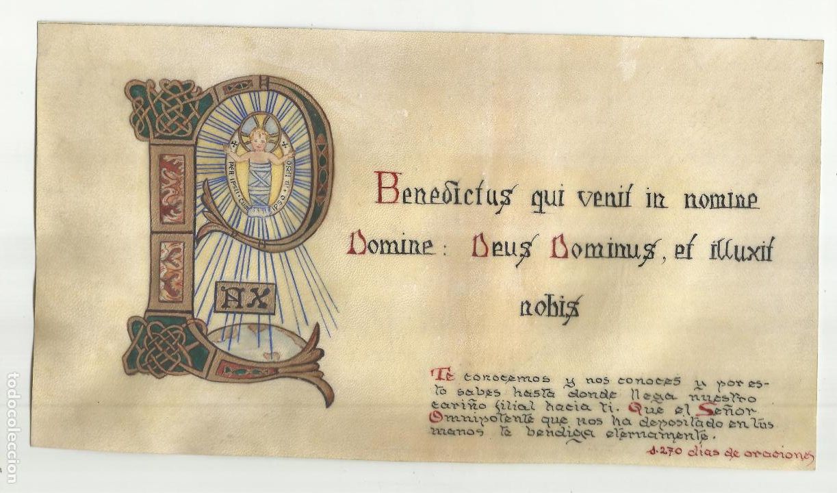 Manuscritos antiguos: pergamino dedicatoria 1270 dias de oraciones - Foto 1