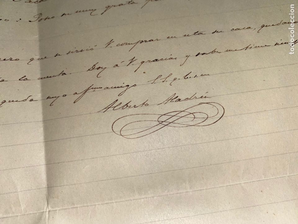Manuscritos antiguos: CARTA FIRMADA POR ALBERTO ALADR&Eacute;N. JOYER&Iacute;A ALADR&Eacute;N DE ZARAGOZA 1890. HOY GRAN CAF&Eacute; ZARAGOZA.