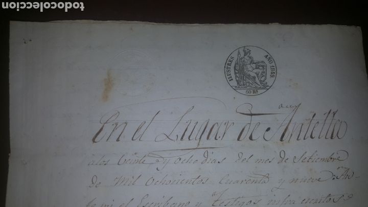 Manuscritos antiguos: 2 DOCUMENTOS EN PAPEL TIMBRADO A&Ntilde;O 1849, SELLO SECO - Foto 5