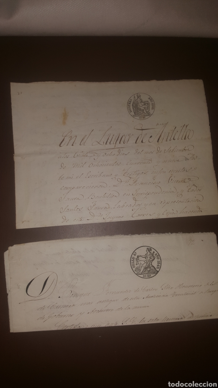 Manuscritos antiguos: 2 DOCUMENTOS EN PAPEL TIMBRADO A&Ntilde;O 1849, SELLO SECO - Foto 1