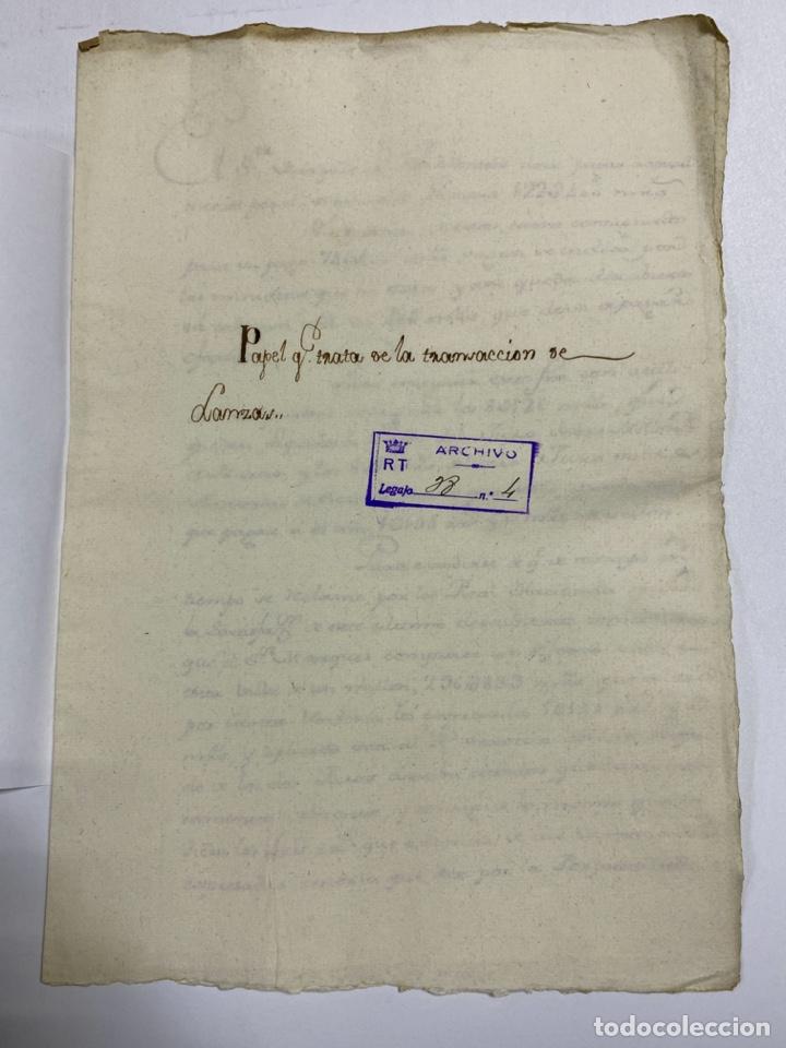 Manuscritos antiguos: MARQUES DE TABLANTES. TRANSACCION DE LANZAS. VER Y LEER - Foto 1