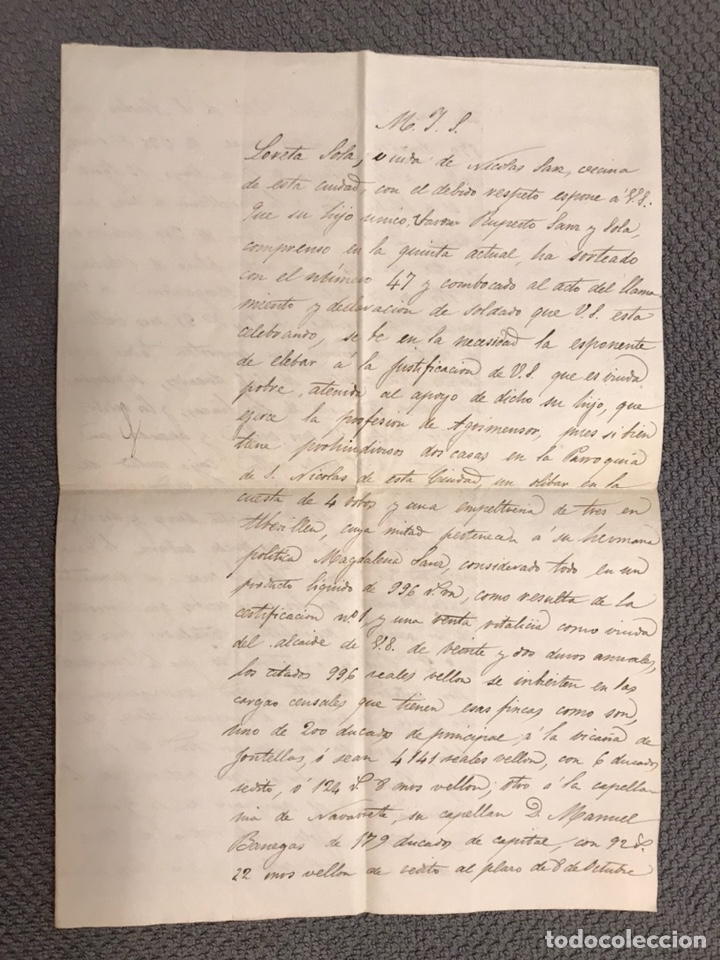 Alte Manuskripte: FONTELLAS, Merindad de Tudela. Suplica exenci&oacute;n servicio Militar.. Madre, Viuda y pobre (a.1857)