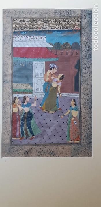 Manuscritos antiguos: Pintura miniatura Imperio Mogol (India) Siglo XIXca Manuscrito iluminado. (22x15cm)