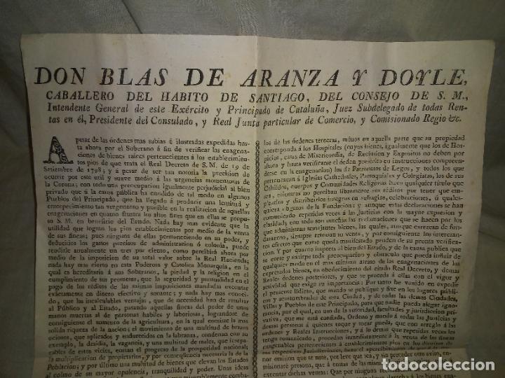 Manuscritos antiguos: EDICTO VENTA BIENES ECLESIASTICOS - A&Ntilde;O 1800 - BLAS DE ARANZA - GRAN FORMATO. - Foto 2