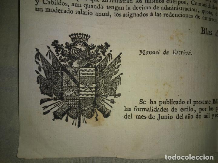 Manuscritos antiguos: EDICTO VENTA BIENES ECLESIASTICOS - A&Ntilde;O 1800 - BLAS DE ARANZA - GRAN FORMATO. - Foto 3