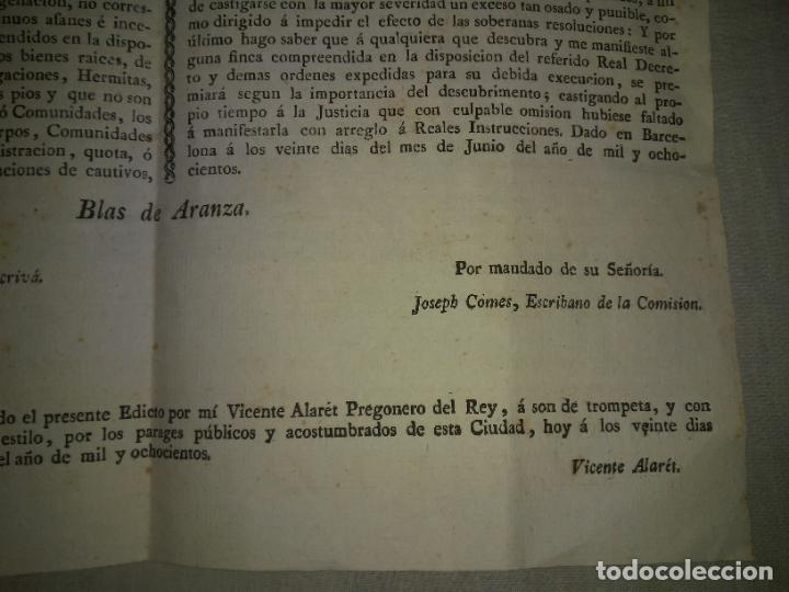 Manuscritos antiguos: EDICTO VENTA BIENES ECLESIASTICOS - A&Ntilde;O 1800 - BLAS DE ARANZA - GRAN FORMATO. - Foto 4