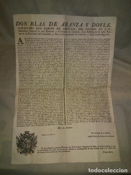Manuscritos antiguos: EDICTO VENTA BIENES ECLESIASTICOS - A&Ntilde;O 1800 - BLAS DE ARANZA - GRAN FORMATO. - Foto 1