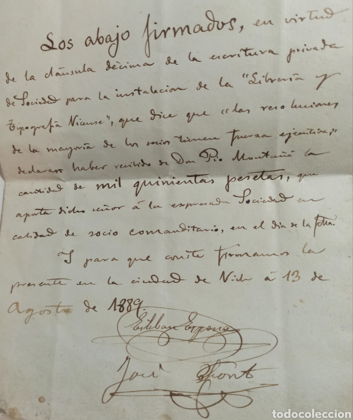 Manuscritos antiguos: documento manuscrito 1889 - Foto 1