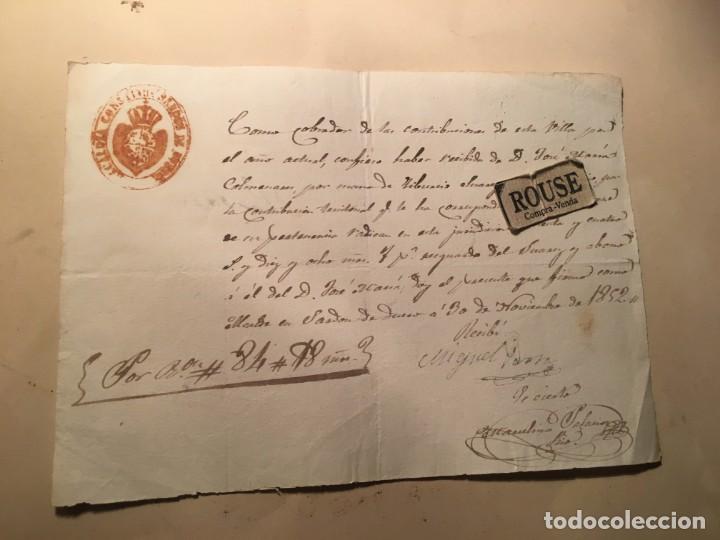 Manuscritos antiguos: SARDON DE DUERO - VALLADOLID - ANTIGUO DOCUMENTO MANUSCRITO 1852 -21X15 CM.