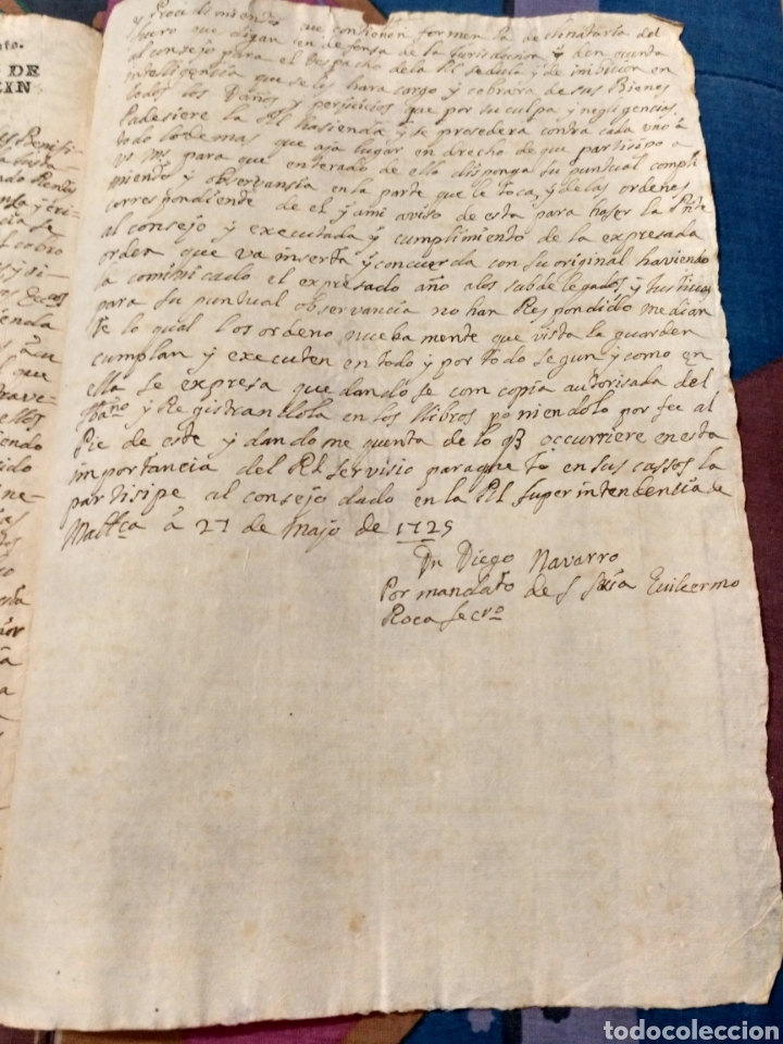 Manuscritos antiguos: 1725 DOCUMENTO 4 HOJAS BALEARES DIEGO NAVARRO INTENDENTE GENERAL - Foto 3