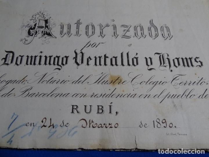 Manuscritos antiguos: MANUSCRITO DE ESCRITURA DEL A&Ntilde;O 1890.RUB&Iacute;. - Foto 2