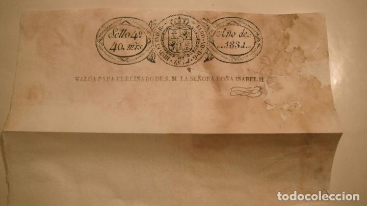 Manuscritos antigos: PAPEL TIMBRADO,SELLO CUARTO,40 MARAVEDIS,A&Ntilde;O 1834 habilitado