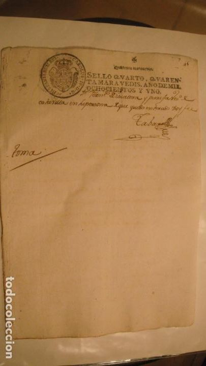 Manuscritos antigos: DOCUMENTO EN PAPEL TIMBRADO,SELLO CUARTO,40 MARAVEDIS,A&Ntilde;O 1801