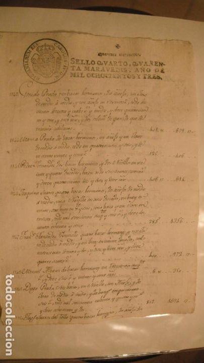 Manuscritos antigos: DOCUMENTO EN PAPEL TIMBRADO,SELLO 4&ordm; 40 MARAVEDIS,A&Ntilde;O 1803