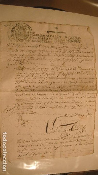 Manuscritos antiguos: DOCUMENTO EN PAPEL TIMBRADO,SELLO 4&ordm; 40 MARAVEDIS,A&Ntilde;O 1805 - Foto 1