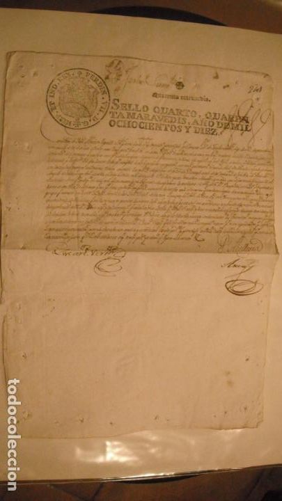 Manuscritos antiguos: DOCUMENTO PAPEL TIMBRADO,SELLO 4&ordm; 40 MARAVEDIS A&Ntilde;O 1810 - Foto 1