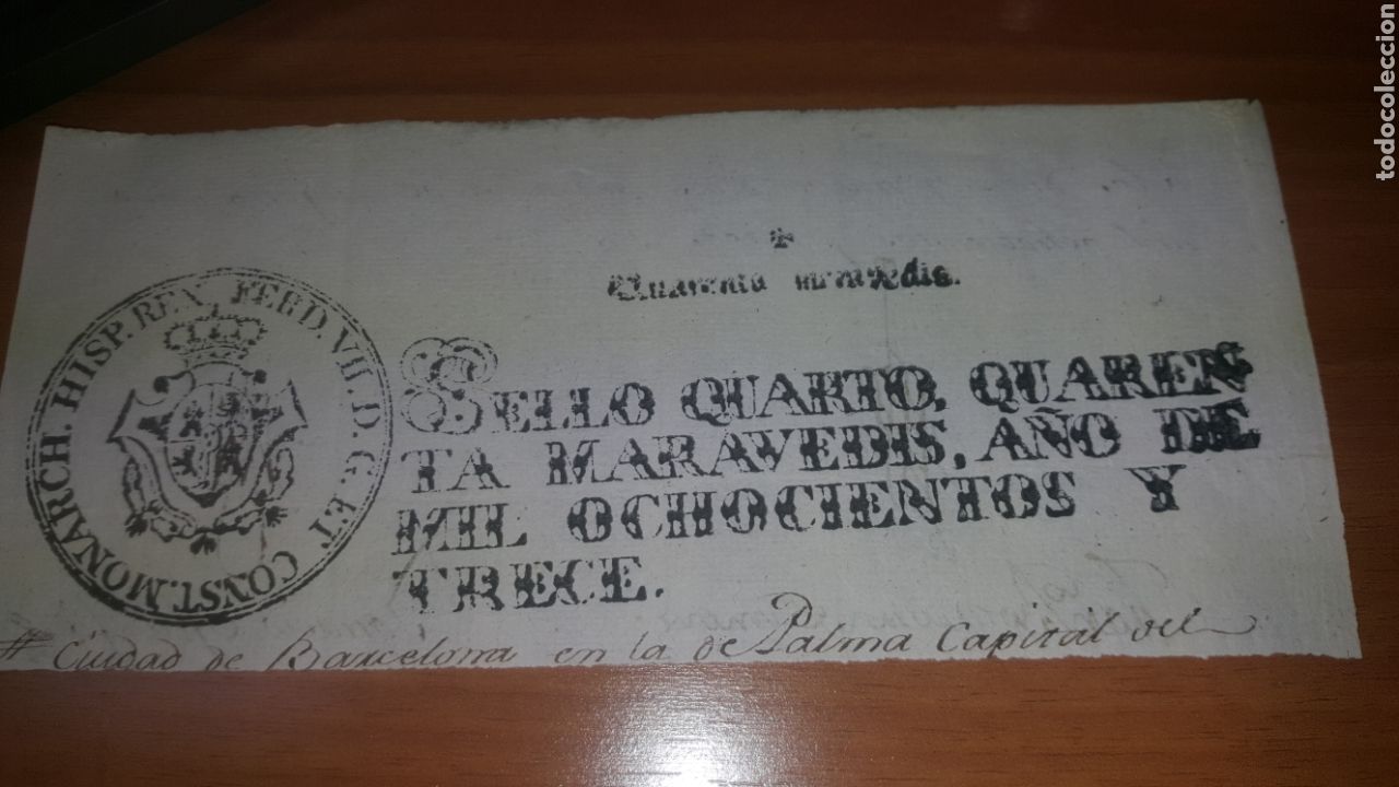Manuscritos antigos: cabecera PAPEL TIMBRADO,SELLO 4&ordm; 40 MARAVEDIS A&Ntilde;O 1813