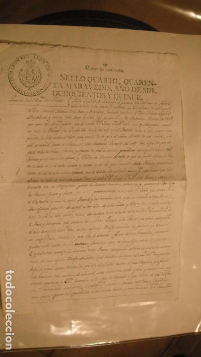 Manuscritos antigos: DOCUMENTO PAPEL TIMBRADO,SELLO 4&ordm; 40 MARAVEDIS A&Ntilde;O 1815