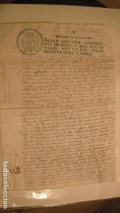 Manuscritos antiguos: DOCUMENTO PAPEL TIMBRADO,SELLO 2&ordm; 272 MARAVEDIS A&Ntilde;O 1818 - Foto 1