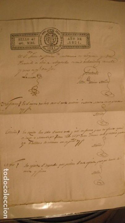 Manuscritos antiguos: DOCUMENTO PAPEL TIMBRADO,SELLO 4&ordm; 40 maravedis. A&Ntilde;O 1821 - Foto 1
