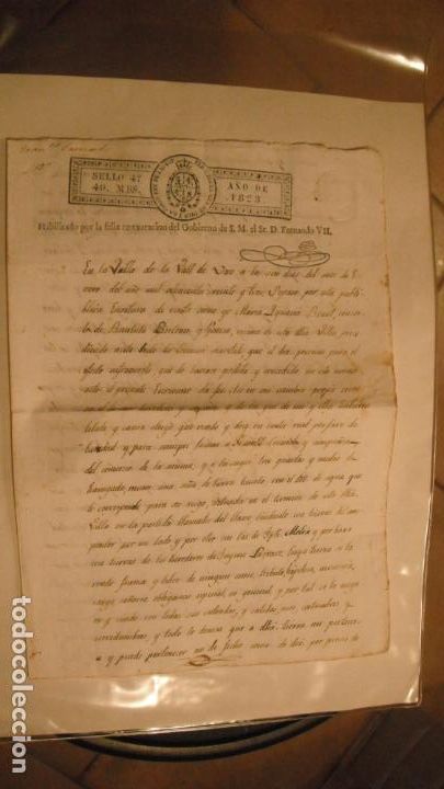 Alte Manuskripte: DOCUMENTO PAPEL TIMBRADO,SELLO 4&ordm; 40 maravedis . A&Ntilde;O 1823 Habilitado Gobierno Fernando VII