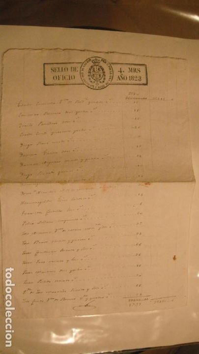 Alte Manuskripte: DOCUMENTO PAPEL TIMBRADO,SELLO DE OFICIO 4 maravedis . A&Ntilde;O 1823