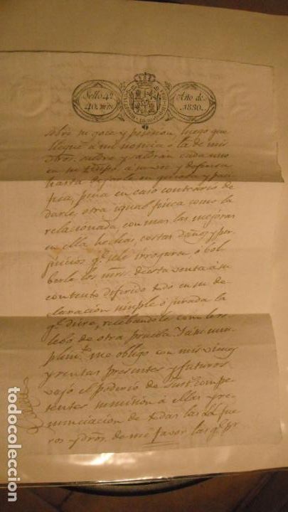 Manuscritos antiguos: DOCUMENTO PAPEL TIMBRADO,SELLO 4&ordm; 40 MARAVEDIS . A&Ntilde;O 1830 - Foto 1